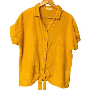 Just living /Solid -Color Lapel Button Front Loose Bat Sleeve Shirt. Sz XL